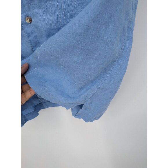 Paul Fredrick Button Up Shirt Men Size L 100% Linen Stripe Coastal Resort Casual - Picture 5 of 8